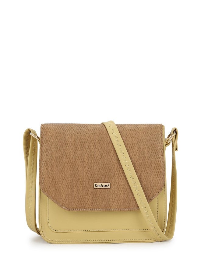 Fastrack Textured Flap Sling Bag For Women | Faux Leather Sling Bag With Magnetic Button Closure | Adjustable Shoulder Strap | Trendy Crossbody Bag For Girls | Trendy Women's Handbags - Image 1
